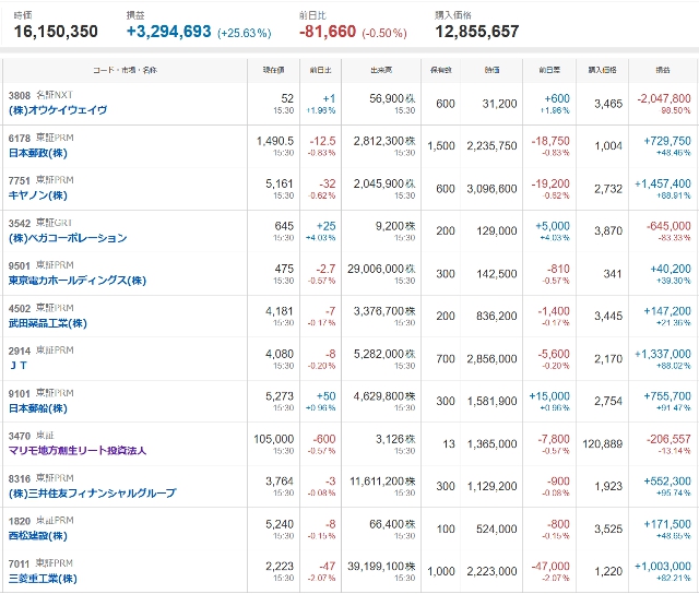 三菱ＵＦＪモルガン・スタンレー証券の保有証券241230